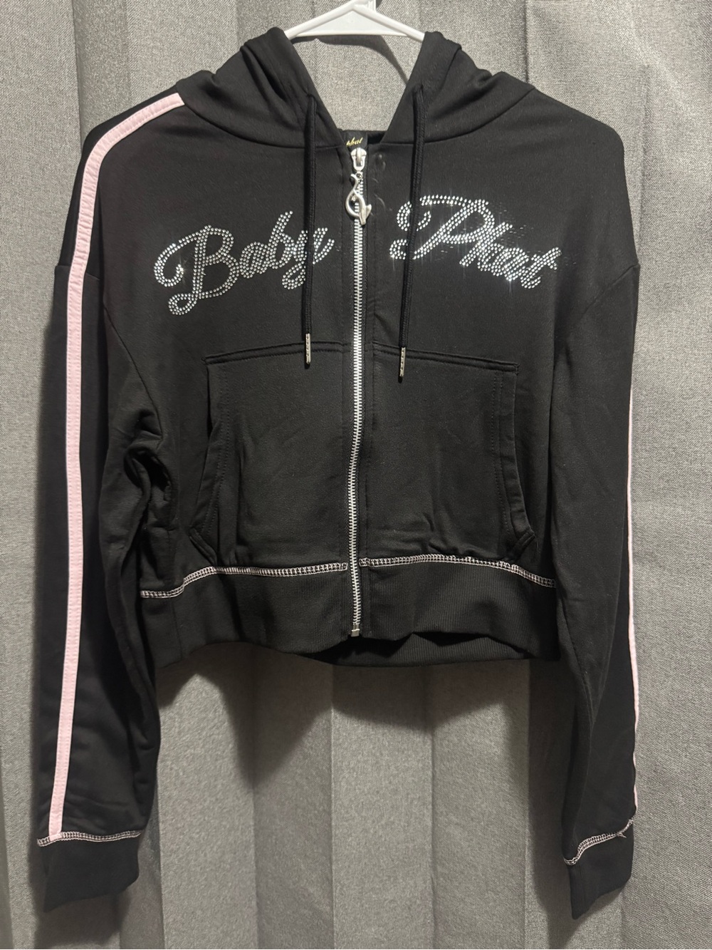 Baby Phat Black and Rhinestone Logo Zip Hoodie